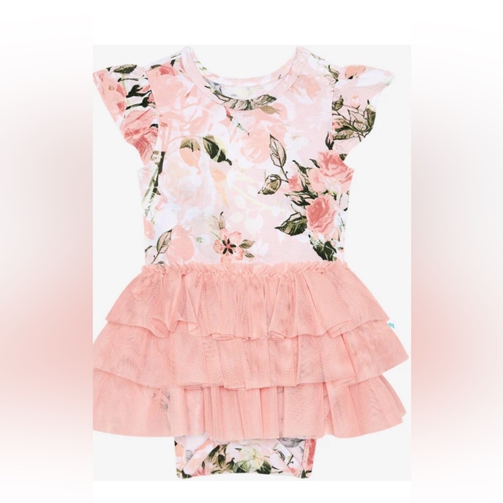 Posh Pink Flloral Tulle Bodysuit Dress NWT SIZE 18-24 months